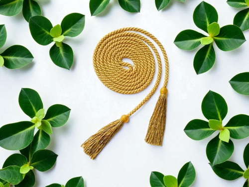 Cingulum 2m złote – sznur liturgiczny do alby ze chwostami, trwały splot 6-żyłowy.png