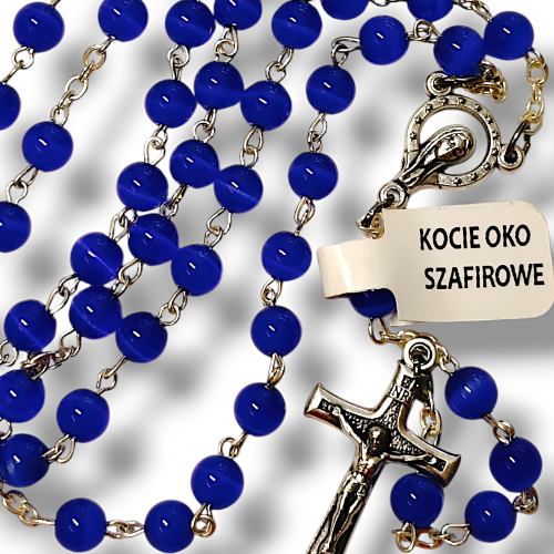 Ręcznie robiony różaniec Kocie Oko Szafirowe 6mm kamień półszlachetny 45-56cm włoskie podzespoły pudełko gratis – rozaniec-kocie-oko-szafirowe-6mm-1.jpg.png