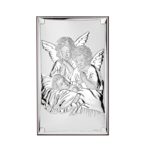 Srebrny obraz dwa aniołki nad dzieckiem 9x15 cm włoski.jpg
