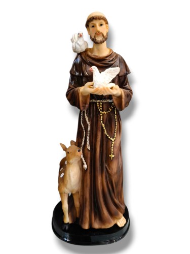 Święty Franciszek 30 cm sarenka po prawej czarna owalna podstawa.jpg