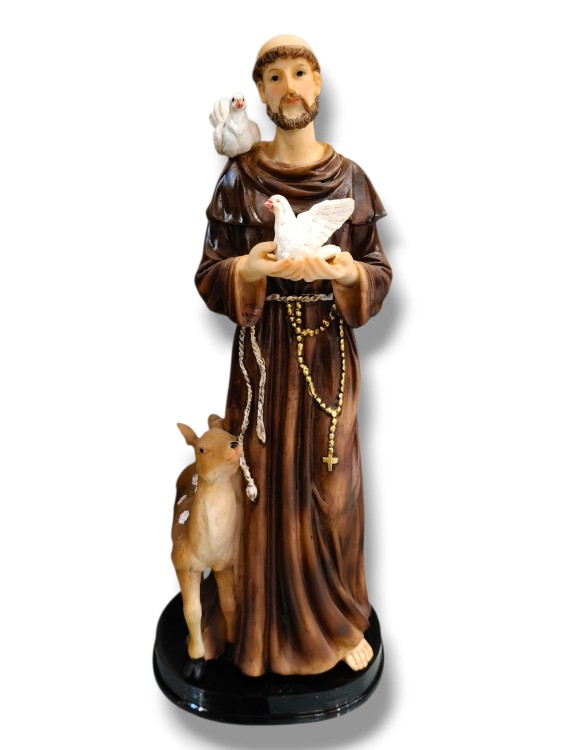 Święty Franciszek 30 cm sarenka po prawej czarna owalna podstawa.jpg