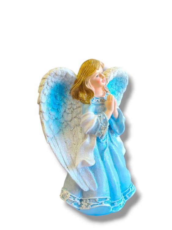 Aniołek 23 cm niebieski z białym i brokatem polyresin.jpg