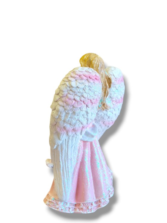 Prestiżowa figura Aniołka 23 cm różowa z białym i brokatem.jpg