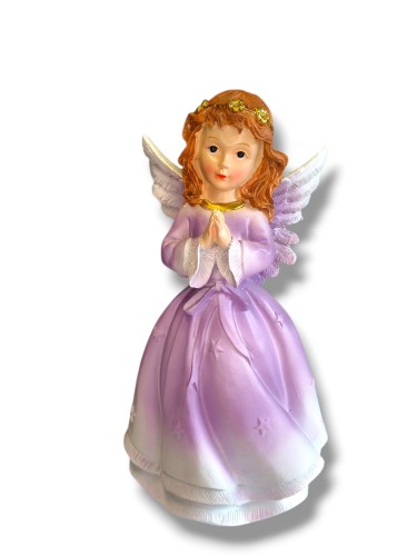 Aniołek 28 cm fioletowy z białym polyresin.jpg