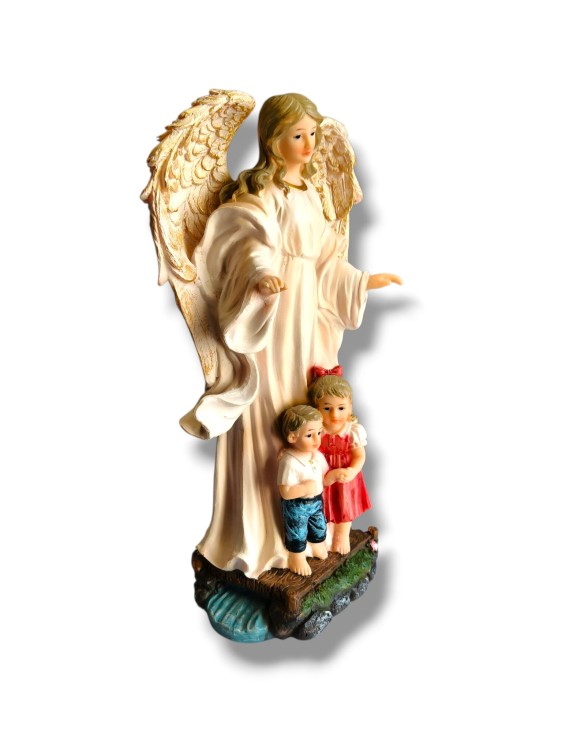 Ręcznie malowana figura Anioła z chłopcem i dziewczynką.jpg