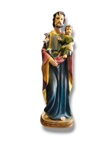 Ręcznie malowana figura Świętego Józefa z zieloną i wiśniową szatą z brokatem.jpg