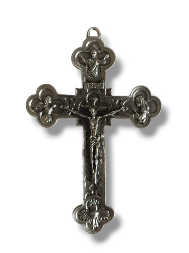 Duży włoski krzyż metalowy 12 cm z wizerunkiem Jezusa Chrystusa INRI. Ekskluzywny krucyfiks religijny idealny na bierzmowanie dla młodzieży.