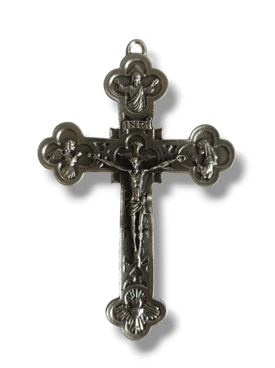 Duży włoski krzyż metalowy 12 cm z wizerunkiem Jezusa Chrystusa INRI. Ekskluzywny krucyfiks religijny idealny na bierzmowanie dla młodzieży.