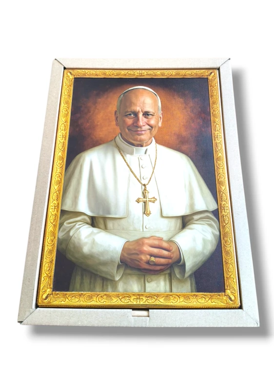 Obraz Papież Leon XIV 3D na drewnie 28x19,5 cm miedziane tło Premium