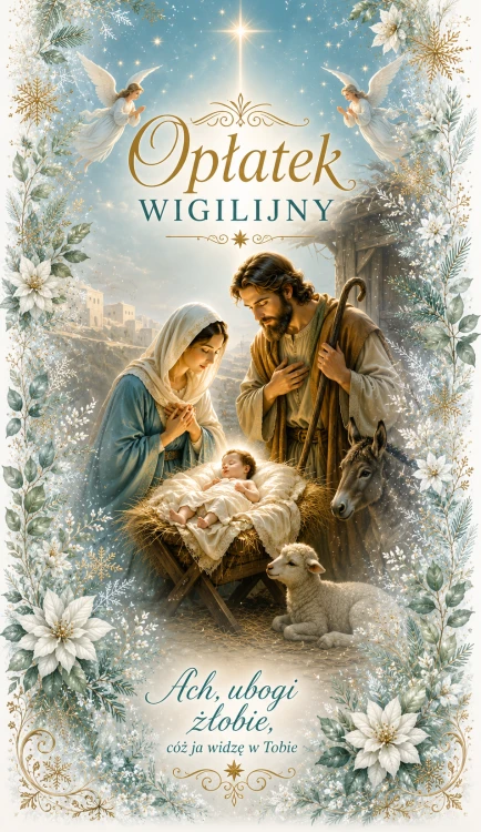 Opłatki wigilijne 3 duże i 2 małe, świeże grube opłatki z religijnymi wzorami na Wigilię