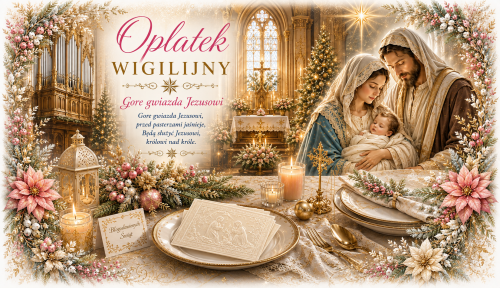 Opłatki wigilijne 3 duże i 2 małe, świeże grube opłatki z religijnymi wzorami na Wigilię