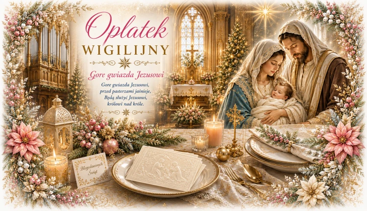 Opłatki wigilijne 3 duże i 2 małe, świeże grube opłatki z religijnymi wzorami na Wigilię
