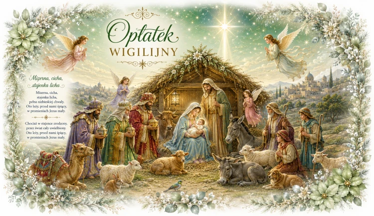 Opłatki wigilijne 3 duże i 2 małe, świeże grube opłatki z religijnymi wzorami na Wigilię