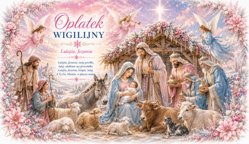 Opłatki wigilijne 3 duże i 2 małe, świeże grube opłatki z religijnymi wzorami na Wigilię