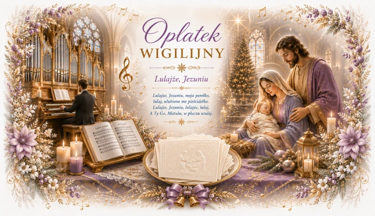 Opłatki wigilijne 3 duże i 2 małe, świeże grube opłatki z religijnymi wzorami na Wigilię