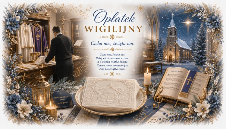 Opłatki wigilijne 3 duże i 2 małe, świeże grube opłatki z religijnymi wzorami na Wigilię