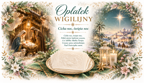 Opłatki wigilijne 3 duże i 2 małe, świeże grube opłatki z religijnymi wzorami na Wigilię