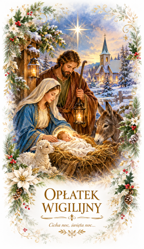 Opłatki wigilijne 3 duże i 2 małe, świeże grube opłatki z religijnymi wzorami na Wigilię