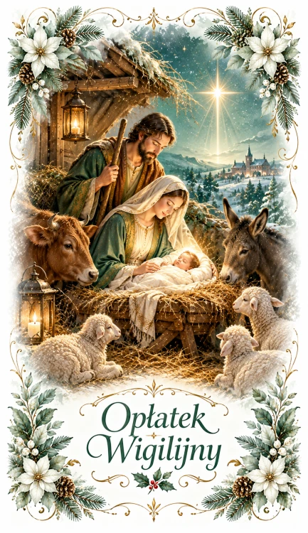 Opłatki wigilijne 3 duże i 2 małe, świeże grube opłatki z religijnymi wzorami na Wigilię