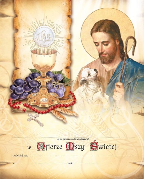 Wkładka do obrazka Pierwsza Komunia Święta 20x25 cm personalizowana imię data miejsce złote zdobienia papier premium